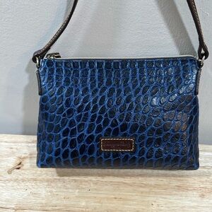 Dooney & Bourke Vintage Blue Leather Croco Textured Crossbody Bag